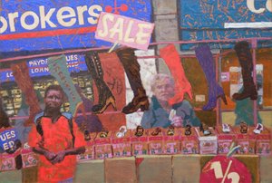 Skobod (Deptford, London), 2013 (olie på plade) af Trevor Burgess