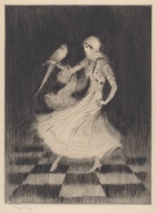 Kvinde danser med en papegøje af Troy Kinney