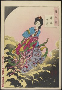Chang-E stiger op til månen, august 1885 af Tsukioka Yoshitoshi