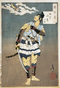 Nærbillede af en samurai, der holder et sværd af Tsukioka Yoshitoshi