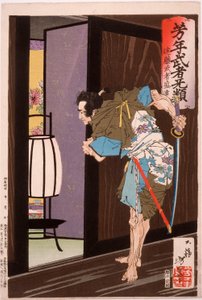 Endō Musha Morito nærmer sig Kesas soveværelse af Tsukioka Yoshitoshi