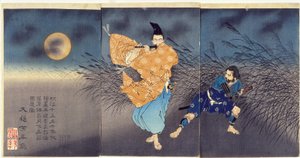 Fujiwara no Yasumasa spiller fløjte i måneskin af Tsukioka Yoshitoshi