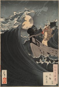 One Hundred Aspects of the Moon #12: Benkei Calming the Waves at Daimotsu Bay af Tsukioka Yoshitoshi