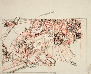 Forberedende tegning til en bogillustration af Tsukioka Yoshitoshi