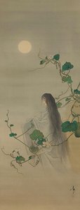 Den afdøde Yugaos ånd sammenflettet i Moonflower Vines..., ca. 1892. af Tsukioka Yoshitoshi