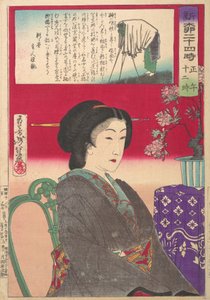 Fireogtyve timer på Shimbashi Yanagibashi: 12 On. Shinyanagi Nijuyoji, Gozen Jyuniji. . . , 1880. af Tsukioka Yoshitoshi