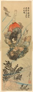 Zhang Shun, det hvide plask i bølgerne og Li Kui, den sorte hvirvelvind, i en undervandskamp (Rori Hakucho Chojun og Kokusenpu Riki) af Tsukioka Yoshitoshi