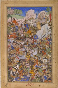 Slaget forud for erobringen af fortet ved Bundi, Rajasthan, i 1577, 1592-1594 af Tulsi Kalan
