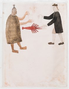 Tilføj MS 15508 [Tegning nr. 12] En maori, der bytter en krebs med en engelsk flådeofficer, 
