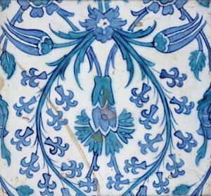Iznik flise med blomsterdesign (lertøj med farvet underglasur) af Turkish School