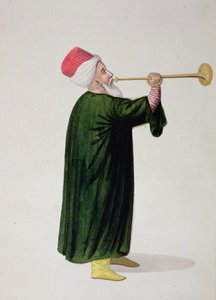 Officiel trompetist for Janitsjarens militærorkester, osmannisk periode, tredje kvartal af 1700-tallet (wc på papir) af Turkish School