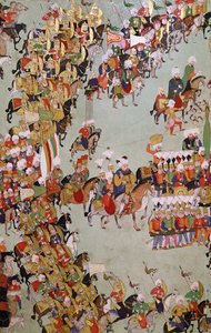 Erobringen af Eger, fra Egri Fetihnamesi (blæk, wc og bladguld på vellum) af Turkish School