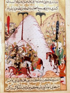 Profeten Muhammed (Muhammed eller Muhammed) (570-632) (ansigtsdækket) under belejringen af Mekka Tyrkisk Miniature af det 18. århundrede Topkapi Palace Istanbul Tyrkiet af Turkish School
