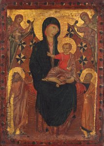 Madonna og barn med Johannes Døberen, Sankt Peter og to engle af Tuscan 13th Century