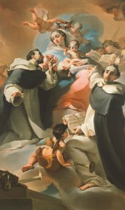 Vor Frue af rosenkrans med barn, St. Dominic og St. Vincent Ferrer, ca. 1773, af Ubaldo Gandolfi (1728-1781)