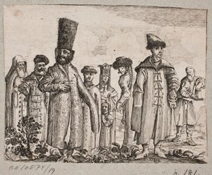 Mænd og kvinder i russiske egnsdragter af Ubekendt
