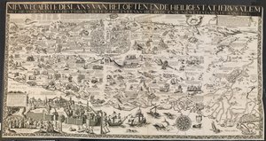 Ny carte des lants af løfter og den hellige by Ierusalem. af Ubekendt nederlandsk aktiv midten af 1600 tallet
