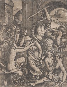Hercules jager Grådighed fra Musernes Tempel, ca. 1520-27. af Ugo da Carpi