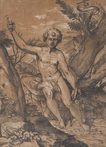 Den unge Sankt Johannes Døberen i ørkenen, ca. 1520-27. af Ugo da Carpi