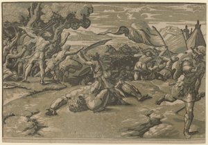 David dræber Goliat af Ugo da Carpi after Raphael
