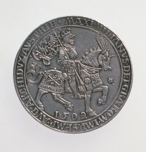 Kronungsdoppelguildiner (dobbeltguldiner) af kejser Maximilian I (1493-1519), Antwerpen Mint, genudgave af en mønt fra 1509, 1517 (forside) (sølv) (for bagside se 168075)