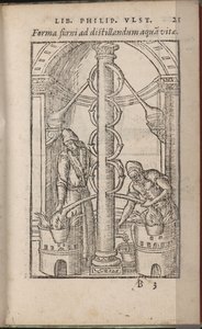 Alkymistisk apparat fra: The Book of the Secrets of Nature, 1556-1557 af Ulstadius