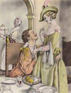 Brunelleschi-illustration til Contes et Nouvelles de La Fontaine (farvelitografi) af Umberto (after) Brunelleschi