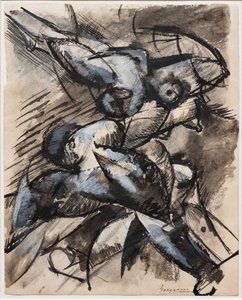 Jeg ønsker at lede menneskelige former i bevægelse (Dynamisk nedbrydning) af Umberto Boccioni