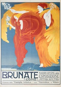 Plakat til udstilling af maleri og skulptur i Brunate af Umberto Boccioni (1882-1916), kromolitografi, 70x50 cm af Umberto Boccioni