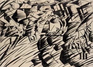 Tilstande i sindet: De som går, 1912 (blæk på papir) af Umberto Boccioni