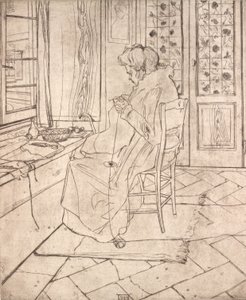 Kunstnerens mor hækler, 1907. af Umberto Boccioni
