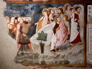 Flugten fra apostlene. Detalje. Fresko af Umbrien-skolen i det 15. århundrede. Superior Kirke. Klosteret Saint Benedetto (Sacro Speco), Subiaco (Rom), Italien