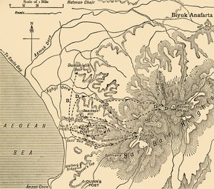 ANZAC fremrykning, Gallipoli halvøen, Første Verdenskrig, 1915, c1920. af Unbekannt