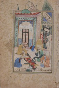 En ildtilbeder modtaget i bestyrelsen for Abraham Patriarken, Folio fra en Bustan..., 17. årh. af Unbekannt
