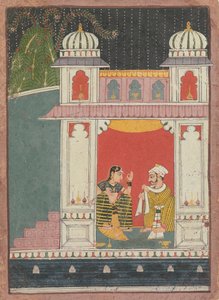 En heltinde og hendes elsker i en pavillon: Side fra en spredt Nayikabheda, ca. 1660-80. af Unbekannt