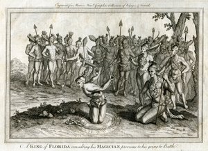 Ein König von Florida konsultiert seinen Magier vor dem Kampf, um 1760 von Unbekannt