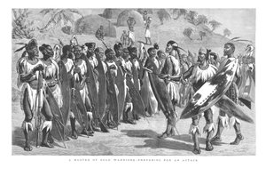 En samling Zulu-krigere - Forberedelse til et angreb., 1879 af Unbekannt