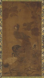 En Phoenix og to traner under et træ, Ming-dynastiet, 16.-17. århundrede. af Unbekannt
