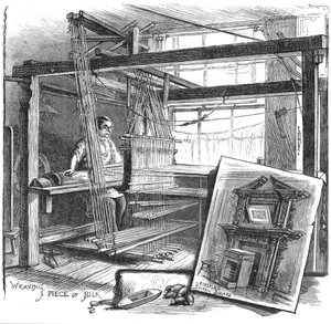 En Spitalfields silkevæver ved sin håndvæv, 1884 af Unbekannt