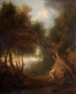 Et skovklædt landskab, efterårsaften, formentlig ca.1800. af Unbekannt