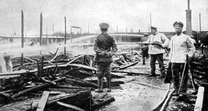 En brand beskadigede fangelejren i Tyskland, Første Verdenskrig, 1915 af Unbekannt