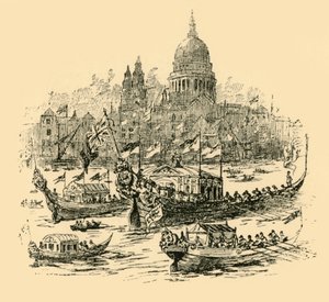 En storslået procession af dekorerede pramme fra Whitehall til Limehouse, 1907. af Unbekannt