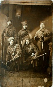 En gruppe soldater fra Den Røde Hær før afgang til fronten, Petrograd, Rusland, 1918 af Unbekannt