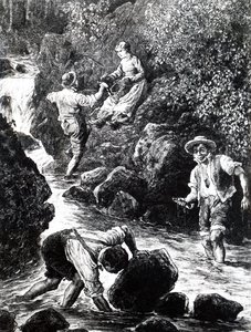 En gruppe unge mennesker, der fisker af Unbekannt