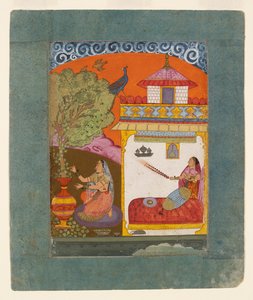 En dame, der plukker blade, illustrerer den musikalske tilstand Gunakali Ragini, c1675 af Unbekannt