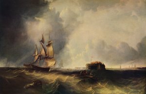 Et skib og mænd i en robåd ud for Calais, c1830, 1938 af Unbekannt