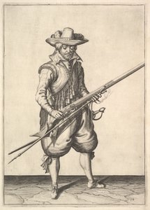 En soldat, der ryster pulveret fra toppen af panden, fra Musketeers-serien, tallerken 19, i.... af Unbekannt