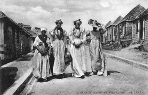 En gadescene i Vieuxfort, St. Lucia, begyndelsen af det 20. århundrede af Unbekannt