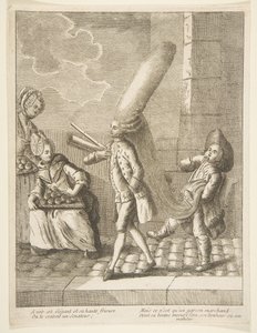At se hans elegante det og hans høje krøller, Man skulle tro, han var en senator, men han er kun en..., 1720-75. af Unbekannt
