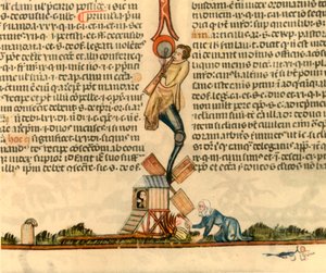 En kvinde sætter en postmølle i brand, c1340, 1947. af Unbekannt